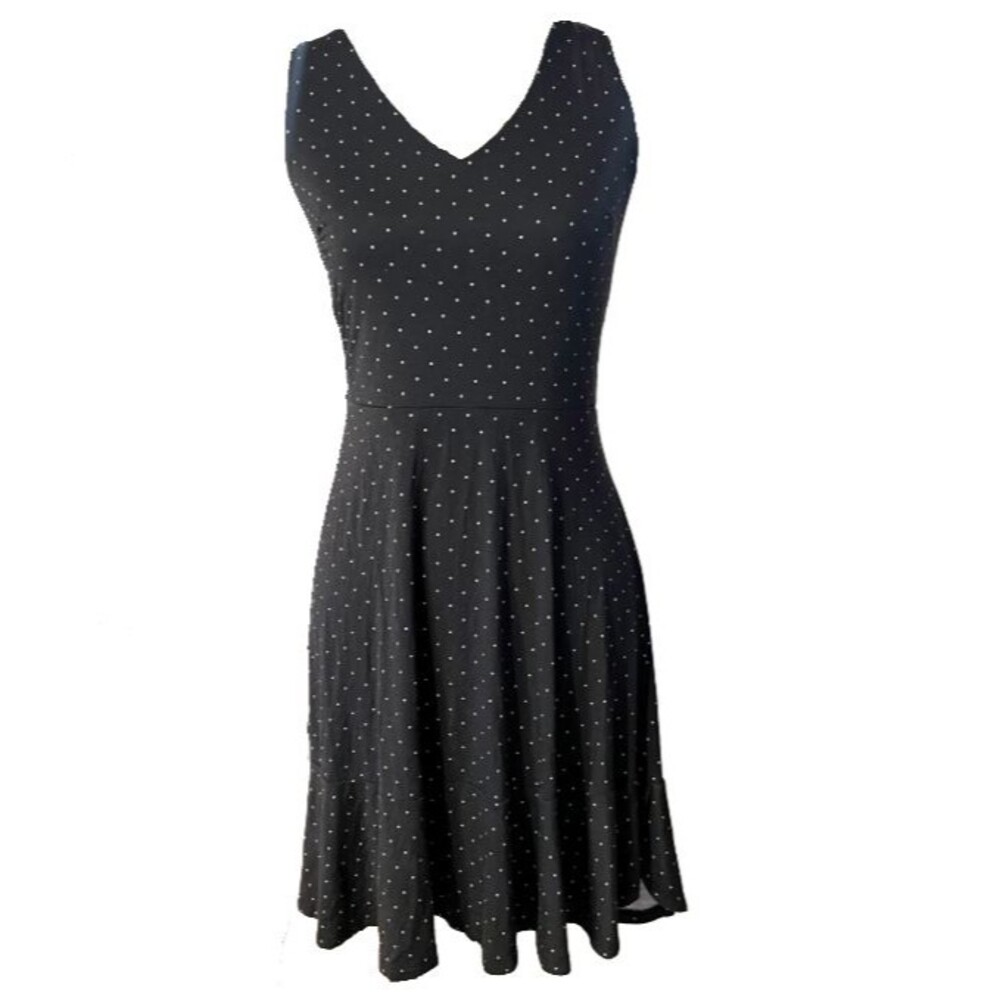 Womens Ann Taylor LOFT Sleeveless Polka Dot Swing Dress Black Size 0